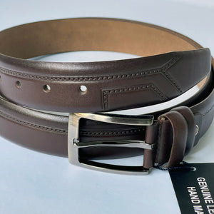 Handmade Genuine Leather Belt , Stripe Pattern – The Ultimate Official Gift for Men- Color: Brown