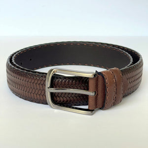 Handmade Thick Genuine Leather Belt, Wicker Texture Pattern – The Ultimate Official Gift for Men- Color: Brown