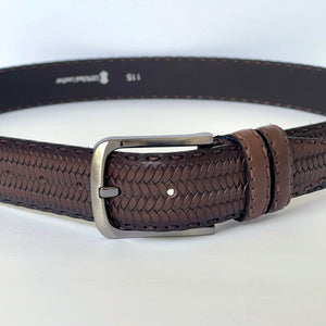 Handmade Thick Genuine Leather Belt, Wicker Texture Pattern – The Ultimate Official Gift for Men- Color: Brown