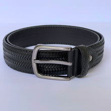 Load image into Gallery viewer, Handmade Thick Genuine Leather Belt, Wicker Texture Pattern – The Ultimate Official Gift for Men- Color: Black