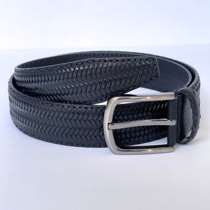 Handmade Thick Genuine Leather Belt, Wicker Texture Pattern – The Ultimate Official Gift for Men- Color: Black