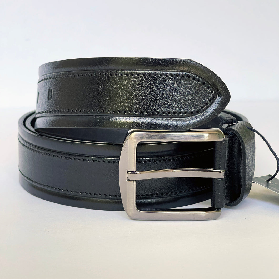 Handmade Thick Genuine Leather Belt, Sewing Pattern – The Ultimate Official Gift for Men- Color: Black