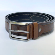 Load image into Gallery viewer, Handmade Thick Genuine Leather Belt, Sewing Pattern – The Ultimate Official Gift for Men- Color: Brown