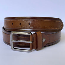 Load image into Gallery viewer, Handmade Thick Genuine Leather Belt, Sewing Pattern – The Ultimate Official Gift for Men- Color: Brown