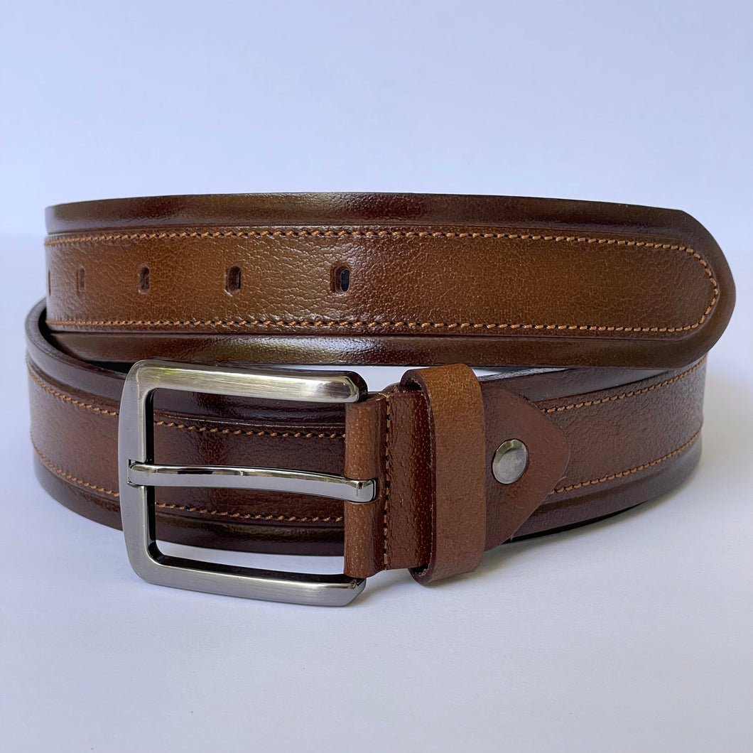 Handmade Thick Genuine Leather Belt, Sewing Pattern – The Ultimate Official Gift for Men- Color: Brown