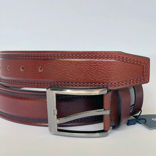 Handmade Thick Genuine Leather Belt, Sewing Pattern – The Ultimate Official Gift for Men- Color: Brick Brown