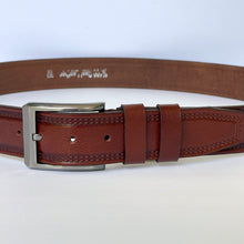 Load image into Gallery viewer, Handmade Thick Genuine Leather Belt, Sewing Pattern – The Ultimate Official Gift for Men- Color: Brick Brown