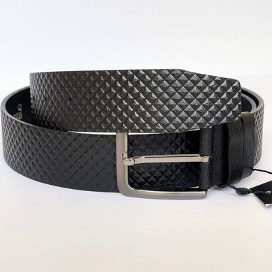 Handmade Thick Genuine Leather Belt, Geometric Pattern – The Ultimate Official Gift for Men- Color: Black