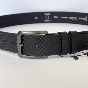 Handmade Thick Genuine Leather Belt, Geometric Pattern – The Ultimate Official Gift for Men- Color: Black