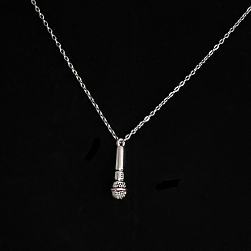 Stainless Steel Music Microphone Pendant Necklace - Elegant Unisex Jewelry Gift with Durable Construction