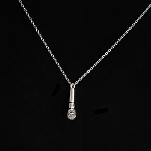 Stainless Steel Music Microphone Pendant Necklace - Elegant Unisex Jewelry Gift with Durable Construction