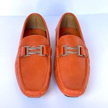 Load image into Gallery viewer, Orange Perforated Smooth Driver with Silver Ornament Moccasin Style Shoes for Men