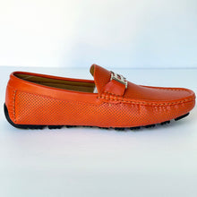 Load image into Gallery viewer, Orange Perforated Smooth Driver with Silver Ornament Moccasin Style Shoes for Men