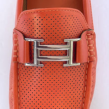 Load image into Gallery viewer, Orange Perforated Smooth Driver with Silver Ornament Moccasin Style Shoes for Men