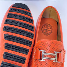 Load image into Gallery viewer, Orange Perforated Smooth Driver with Silver Ornament Moccasin Style Shoes for Men