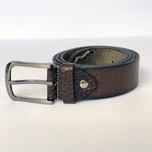 Elegant Handmade Thick Genuine Leather Belt, Flat Grain Texture, The Ultimate Official Gift for Men- Color: Brown