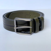 Load image into Gallery viewer, Elegant Handmade Thick Genuine Leather Belt, Two-Row Stitch, The Ultimate Official Gift for Men- Color: Olive Green