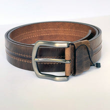 Load image into Gallery viewer, Elegant Handmade Thick Genuine Leather Belt, Two-Row Stitch, The Ultimate Official Gift for Men- Color: Rustic Brown