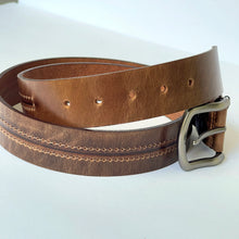 Load image into Gallery viewer, Elegant Handmade Thick Genuine Leather Belt, Two-Row Stitch, The Ultimate Official Gift for Men- Color: Rustic Brown