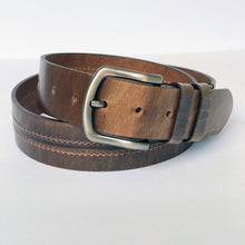 Load image into Gallery viewer, Elegant Handmade Thick Genuine Leather Belt, Two-Row Stitch, The Ultimate Official Gift for Men- Color: Rustic Brown