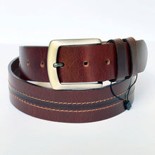 Load image into Gallery viewer, Elegant Handmade Thick Genuine Leather Belt, Two-Row Stitch, The Ultimate Official Gift for Men- Color: Burgundy