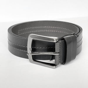 Elegant Handmade Thick Genuine Leather Belt, Two-Row Stitch, The Ultimate Official Gift for Men- Color: Dark Gray