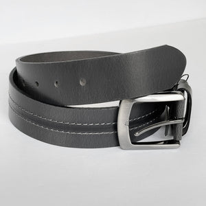 Elegant Handmade Thick Genuine Leather Belt, Two-Row Stitch, The Ultimate Official Gift for Men- Color: Dark Gray