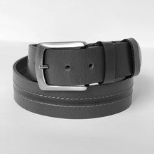 Load image into Gallery viewer, Elegant Handmade Thick Genuine Leather Belt, Two-Row Stitch, The Ultimate Official Gift for Men- Color: Dark Gray