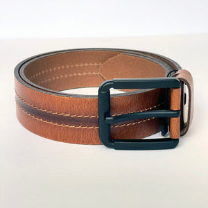 Elegant Handmade Thick Genuine Leather Belt, Two-Row Stitch, The Ultimate Official Gift for Men- Color: Brick Brown