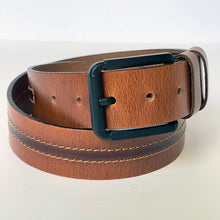 Load image into Gallery viewer, Elegant Handmade Thick Genuine Leather Belt, Two-Row Stitch, The Ultimate Official Gift for Men- Color: Brick Brown