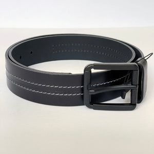 Elegant Handmade Thick Genuine Leather Belt, Two-Row Stitch, The Ultimate Official Gift for Men- Color: Black