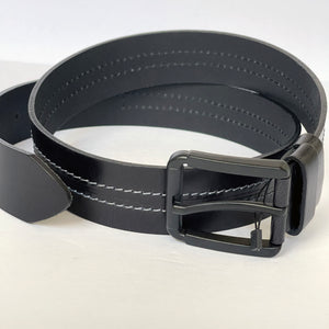 Elegant Handmade Thick Genuine Leather Belt, Two-Row Stitch, The Ultimate Official Gift for Men- Color: Black