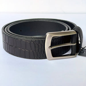 Elegant Handmade Genuine Leather Belt, Crocodile Pattern, The Ultimate Official Gift for Men- Color: Black