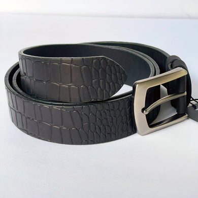 Elegant Handmade Genuine Leather Belt, Crocodile Pattern, The Ultimate Official Gift for Men- Color: Black