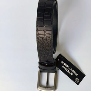 Elegant Handmade Genuine Leather Belt, Crocodile Pattern, The Ultimate Official Gift for Men- Color: Black