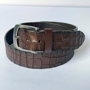 Elegant Handmade Genuine Leather Belt, Crocodile Pattern, The Ultimate Official Gift for Men- Color: Brown