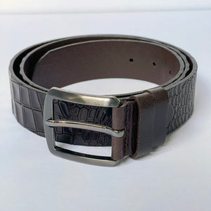 Elegant Handmade Genuine Leather Belt, Crocodile Pattern, The Ultimate Official Gift for Men- Color: Dark Brown 2