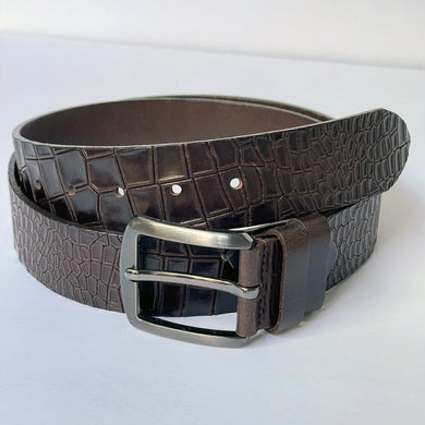 Elegant Handmade Genuine Leather Belt, Crocodile Pattern, The Ultimate Official Gift for Men- Color: Dark Brown 2