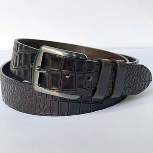 Elegant Handmade Genuine Leather Belt, Crocodile Pattern, The Ultimate Official Gift for Men- Color: Dark Brown 2