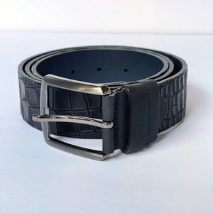 Elegant Handmade Genuine Leather Belt, Crocodile Pattern, The Ultimate Official Gift for Men- Color: Dark Navy