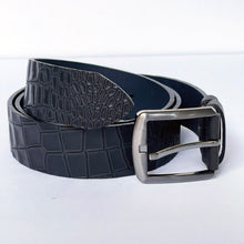 Load image into Gallery viewer, Elegant Handmade Genuine Leather Belt, Crocodile Pattern, The Ultimate Official Gift for Men- Color: Dark Navy