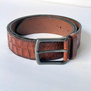 Elegant Handmade Genuine Leather Belt, Crocodile Pattern, The Ultimate Official Gift for Women or Men- Color: Brick