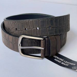 Elegant Handmade Genuine Leather Belt, Crocodile Pattern, The Ultimate Official Gift for Men- Color: Rustic Brown