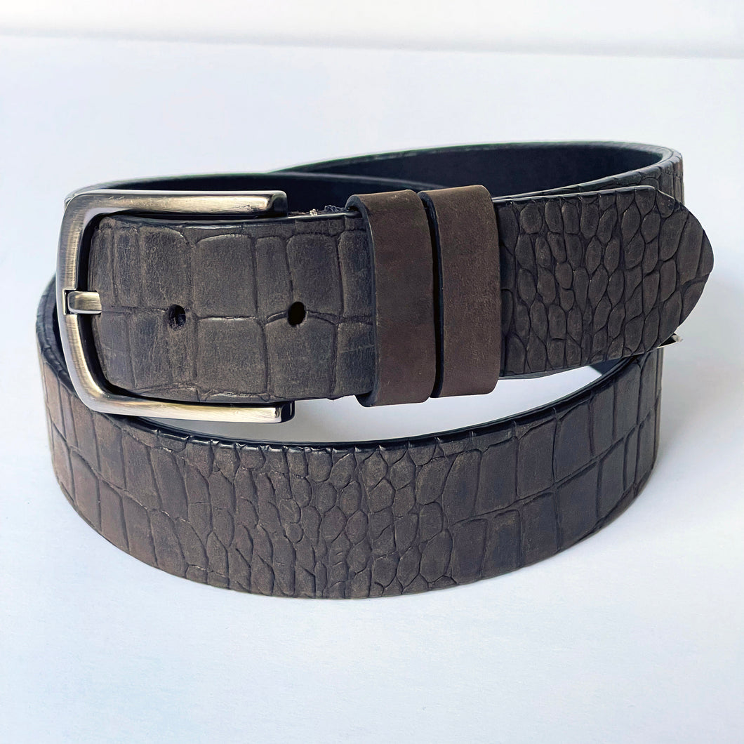 Elegant Handmade Genuine Leather Belt, Crocodile Pattern, The Ultimate Official Gift for Men- Color: Rustic Brown