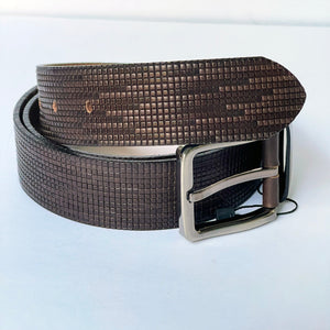 Elegant Handmade Genuine Leather Belt, Squares Pattern, The Ultimate Official Gift for Men- Color: Brown