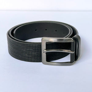 Elegant Handmade Genuine Leather Belt, Squares Pattern, The Ultimate Official Gift for Men- Color: Black