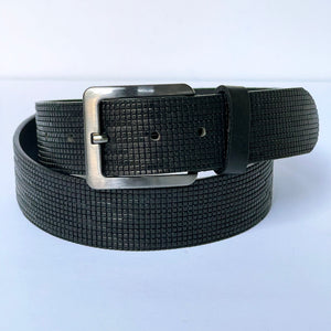 Elegant Handmade Genuine Leather Belt, Squares Pattern, The Ultimate Official Gift for Men- Color: Black