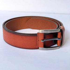 Elegant Handmade Genuine Leather Belt, Dots Pattern, The Ultimate Official Gift for Men & Women- Color: Brick