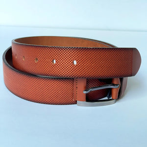 Elegant Handmade Genuine Leather Belt, Dots Pattern, The Ultimate Official Gift for Men & Women- Color: Brick