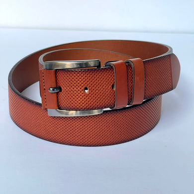 Elegant Handmade Genuine Leather Belt, Dots Pattern, The Ultimate Official Gift for Men & Women- Color: Brick